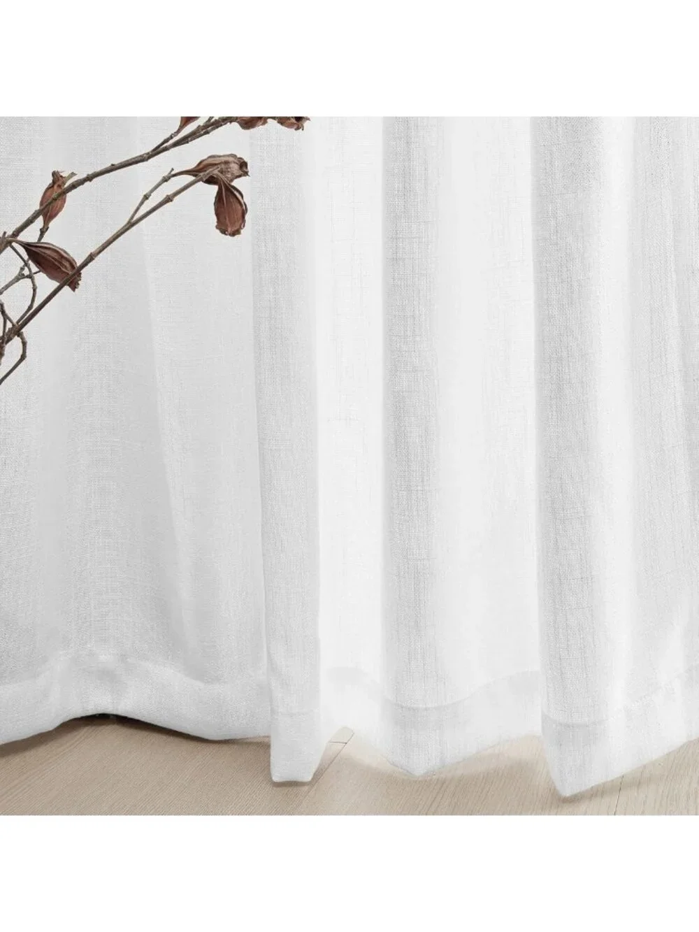 Soft Cotton Semi-Sheer White Patio Curtains for Sliding Door & Living Room, 90